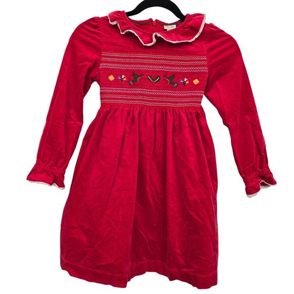 Mini Boden Red Holiday Girls Velvet Smocked 7/8Y Embroidered Reindeer whimsical - Picture 1 of 8